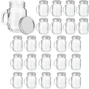 Juvale 24 Pack 4 oz Mason Jars with Lids, Mini Glass Jars with Metal Lids and Handles for Arts and Crafts, DIY Projects