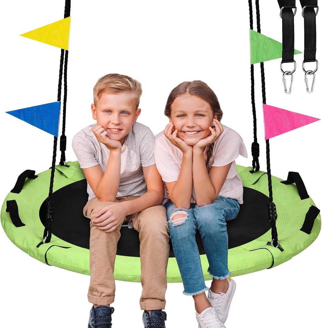 HeyZoo Tree Swing, Saucer Swing 40 Inch for Kids, 900lbs Weight Capacity, with Adjustable Hanging Straps, for Backyard and Outdoor Playground, Yellow-Green
