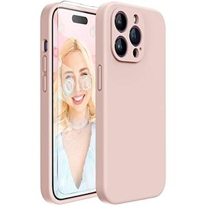 Miracase Designed for iPhone 14 Pro Max Phone Case with Screen Protector,[Upgraded Enhanced Camera Protection],Shockproof Liquid Silicone Case with Microfiber Lining,6.7 inch, Sand Pink
