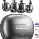 King Lucky Clip-on Earbuds,Open Ear Earbuds Wireless Bluetooth 5.4,Lightweight Open Ear Headphones with C-Shaped Bridge,Slim Hook, 50H Battery,Waterproof,for Glasses Wearers and Workouts (Black)