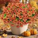 Artificial Mums for Outdoor Fall Decor Fall Flowers, 12 Bundles Fake Mums Artificial Flowers Fall Decorations for Home, Fake Plants for Outdoor Planters UV Resistant for Porch Yard Outside (Orange)