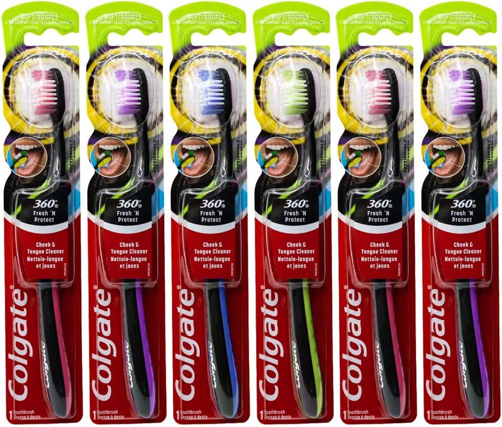Colgate 360 Fresh N' Protect Toothbrush, Ultra Compact, Soft (Colors May Vary) - Pack of 6