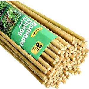 Jollybower 5"x3" Bamboo Stakes 50 Pack, Thicker Heavy-Duty Plant Stakes, Natural Garden Stakes for Bean, Tomato, Bean, Flowers,Trees Potted and Climbing Plant Support