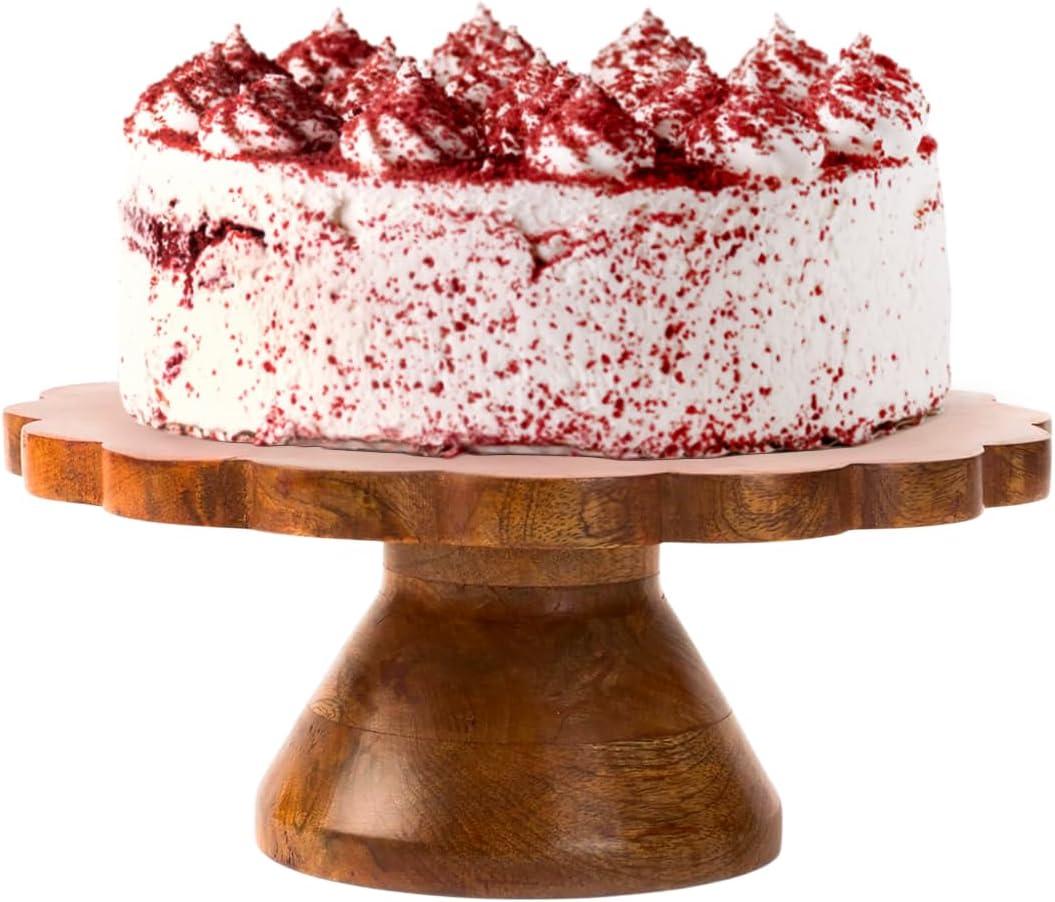 Mela Artisans Wooden Cake Stand 12 Inch | Medium Polish Mango Wood Pedestal Riser | Footed Cupcake & Dessert Stand | Multipurpose Cake Display for Home Decor | Dining Table | Pastries