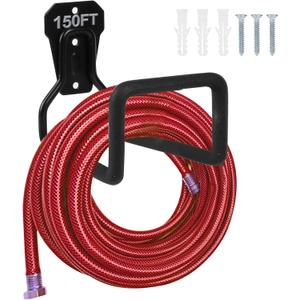 PeoMev Metal Garden Hose Holder - Heavy Duty Hose Hanger Wall Mounted Water Hose Holder for Outside Yard, Sturdy Hose Reel Hose Hooks for Water Hose, Extension Cords (Black)