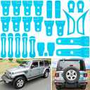 26PCS Full Set Exterior Decoration Trim Kit for Jeep Wrangler JL JLU 2018-2025 Door Hinge Handle Engine Hood Hinge Latch Wheel Eyebrow Side Air Outlet Rear Tailgate Window Hinge Cover (Light Blue)