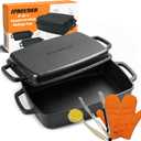 2-in-1 Pre-Seasoned Cast Iron Casserole Dish with Lid, Rectangular Dutch Oven, Cast Iron Baking Pan&Baking Dish for Lasagna, Sourdough Bread, 13"x9"