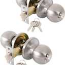 Lanwandeng (2 Pack) Entry Door Knob with Lock and Keys, Exterior/Interior Door Locks with Screwdriver for Bedroom or Bathroom,Satin Nickel Door knobs (Keyed Entry-Keyed Alike)