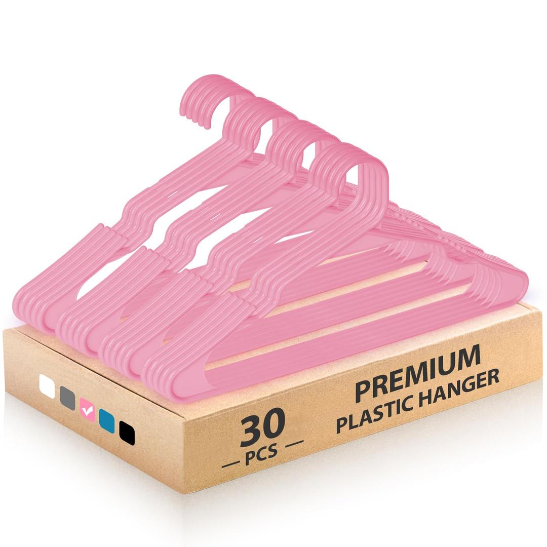 Plastic Hangers for Clothes - Durable & Versatile Color, Coat, Shirt & Pants Hangers - Space Saving Closet Storage Organizer Essentials with Non-Slip for Home, Dorm, Apartment (Pink, 50 Pack)