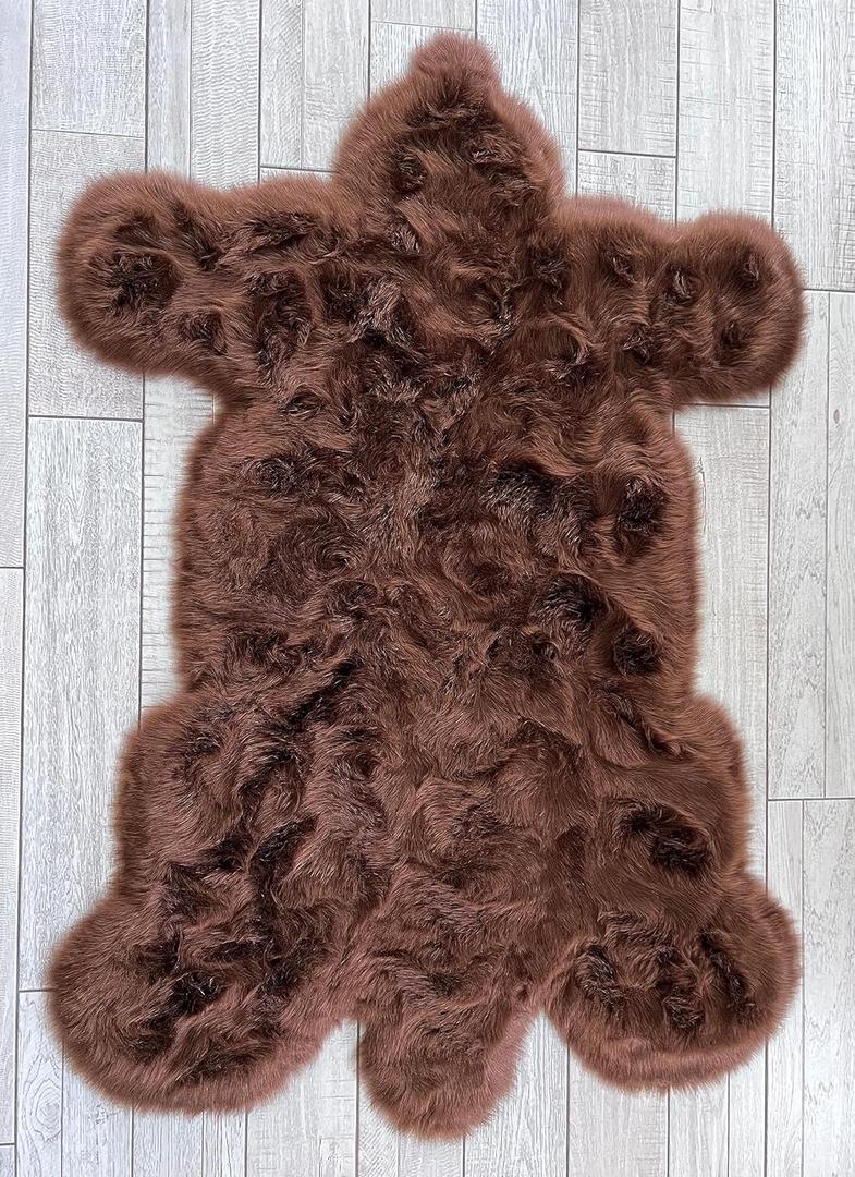 LAMBZY Bear Skin Rug Super Soft Fluffy Faux Fur for Bedroom Floor Sofa Living Room High-Density Plush Shaggy Carpet Sofa Cover Bedside Sheepskin Rug (2'x3', Brown)
