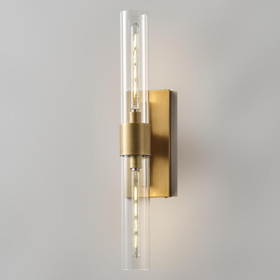 22.8" Bathroom Sconce Modern Hardwired Wall Sconce with Clear Glass Tube, Linear Design for Bathroom Mirror, Bedroom & Living Room, Bulb Included