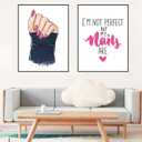 Fashion Pink Makeup Nails Canvas Wall Art Cartoon Nail Polish Posters Prints Nails Art Picture Girl Beauty Salon Prints Pop Art for Nails Salon Wall Decor Unframed