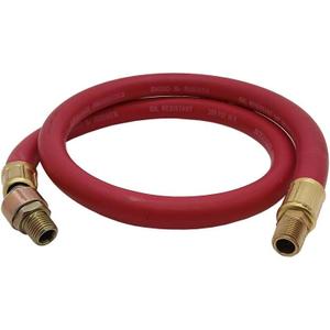 Red Rubber Air Hose Whip 3' Long 1/4" I.D. with 1/4" Male Ball Swivel