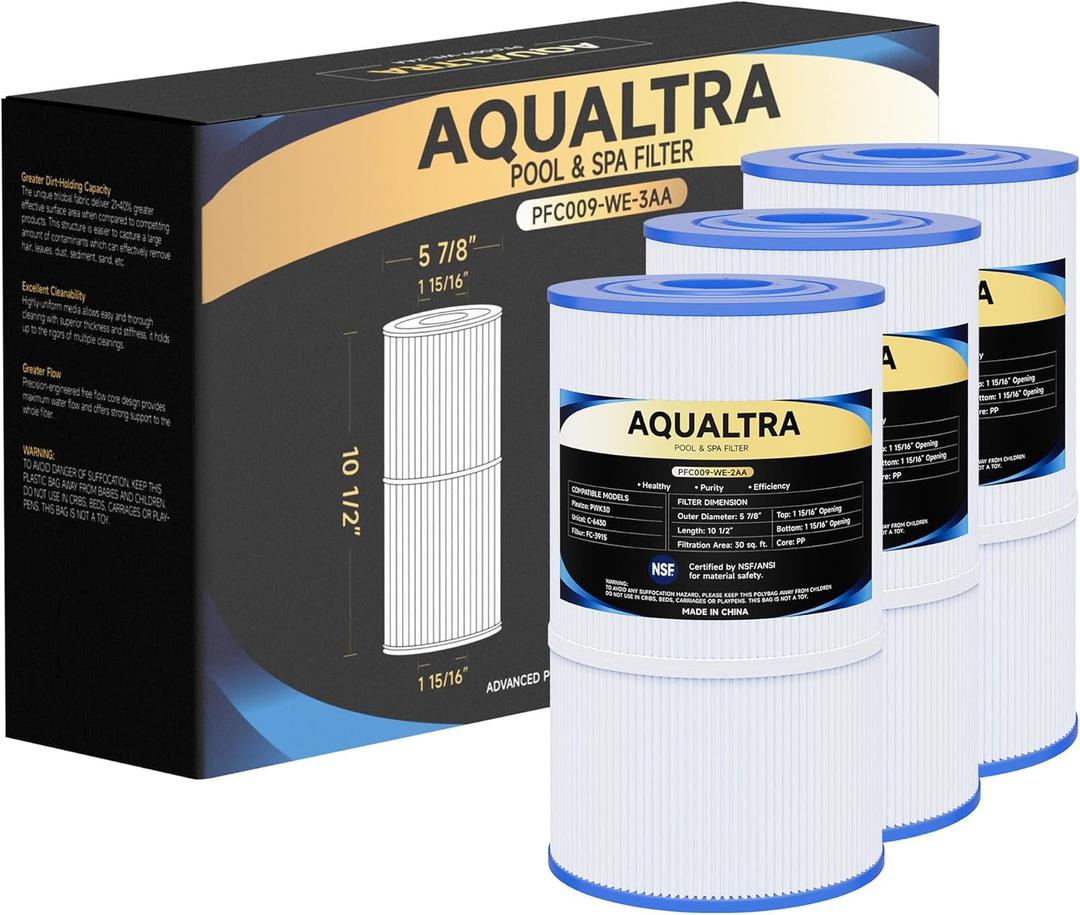 AQUALTRA Spa Filter Compatible with PWK30, C-6430, FC-3915, SD-00328, Watkins 31489, 71825, P/N0969601, 30 sq.ft. 5 7/8" x 10 1/2" Drop in Hot Tub Filter, Pack of 3 