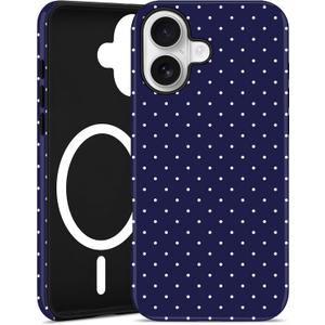 Jusy Compatible with MagSafe Polka Dot Case for iPhone 16, Cute Aesthetic Polka Dots Magnetic Phone Case, Soft TPU and Hard PC Protective Phone Cover for Women Girls (Matte), Navy Blue
