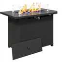 43" 2in1 Black Fire Pit Table with Lid & Glass Shield, 50000 BTU CSA Certified, Waterproof Cover