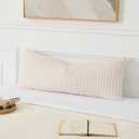 UGASA 14x36 Inch Pillow Cover Pack of 1 Soft Boho Stripe Corduroy Large Long Rectangle Lumbar Cushion Cover Farmhouse Decorative Throw Pilowcase for Bed, Couch, Sofa, Bedroom, Living Room, Cream