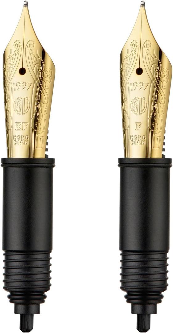 Set of Hongdian D5 Fountain Pen Golden Nib (Extra Fine & Fine), Compatible for Hongdian D5, D1, A6, N12 Replaced Nib Section