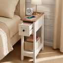 VASAGLE Farmhouse End Table with Storage Drawer, Narrow Side Table with Charging Station, Nightstand, Easy Assembly, for Living Room, Bedroom, Honey Brown and Rustic White ULET328W01