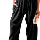 TARSE Womens Linen Wide Leg Pants Casual Loose Drawstring Summer Beach Travel Vacation Palazzo Harem Pants with Pockets (Medium, Black)