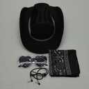 Cowboy Hat for Women Men 6 Sparkly Stars Brim & Rhinestone Belt Western Cowgirl Hat with Sunglasses Bandanas (Medium, Black)