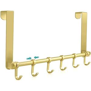 MGahyi Over The Door Hooks Hanger, Moving 6-Hooks,Over Door Towel Rack,Door Coat Hanger, Upgraded Long Arms for Bathroom Accessories (Gold)