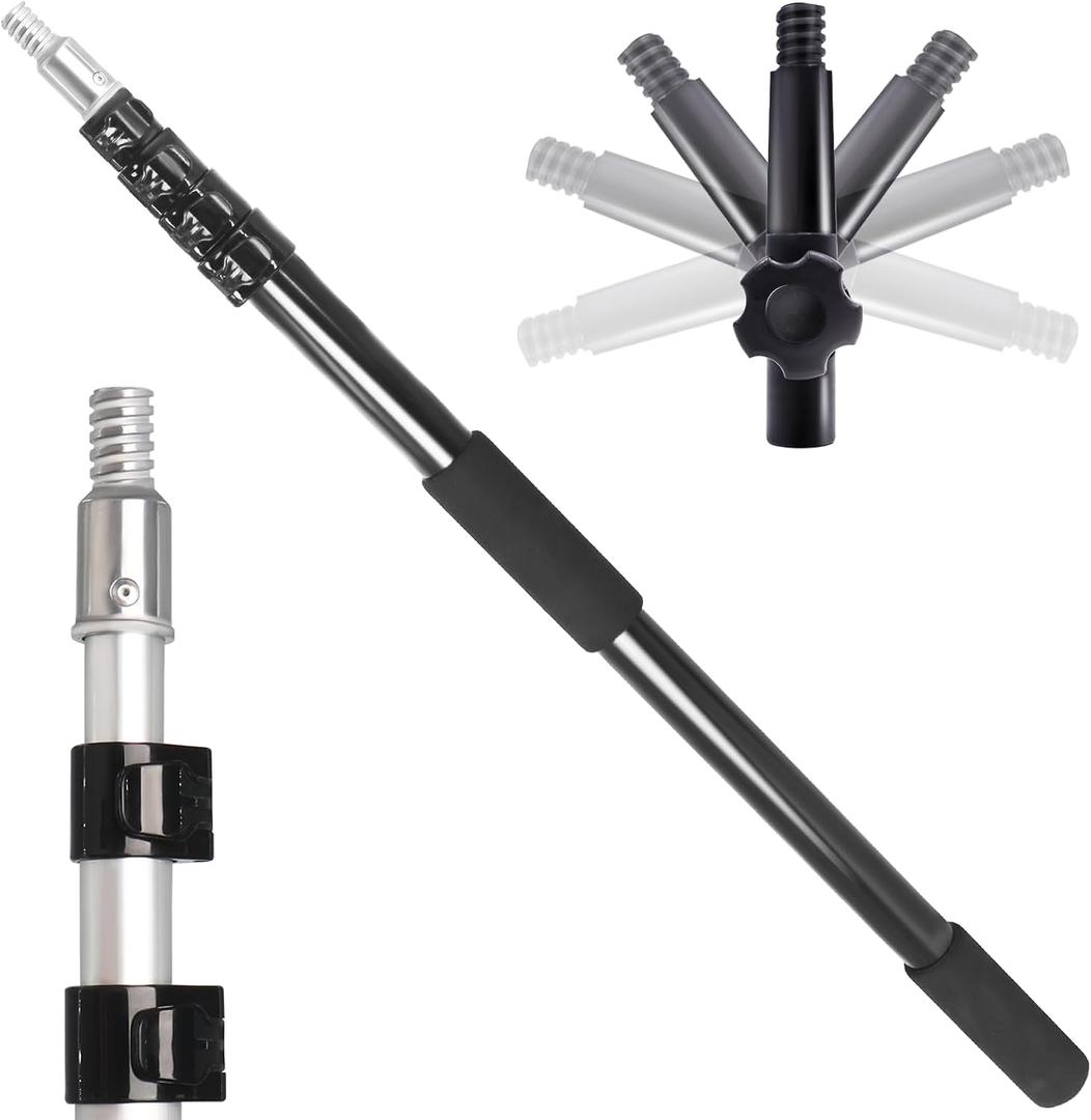 20FT Reach Telescopic Extension Pole, 3-12FT Multi-Purpose Extendable Pole with Universal Twist-on Metal Tip, Lightweight Sturdy Aluminum Paint Roller Extension Pole for Dusting Painting Cleaning