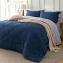 Bedsure Blue Comforter Set Queen - 7 Pieces Reversible Navy Bed in a Bag, Blue Comforter Queen Bed Set for All Seasons with 1 Flat Sheet, 1 Fitted Sheet, 2 Pillowcases and 2 Pillow Shams