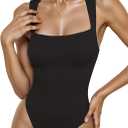 Women's Square Neck Sleeveless Bodysuit Slim Fit Stretchy Tank Top for Summer Layering, Casual Outfits (Black, M)