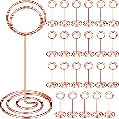 TecUnite 24 Pieces 3.35 Inch Table Number Holder Place Card Photo Holder Picture Name Menu Clips Memo Cards Stand for Wedding Reception Anniversary Birthday Party Centerpieces (Rose Gold)