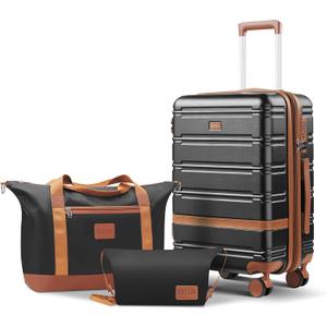 carry on Luggage Sets,20 Inch Expandable Carry-on suitcases with spinner wheels,Hard Shell Travel Luggage airline approvedwith TSA Lock (Black) (3 Piece Sets (20/DB/TB))