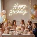 Happy Birthday Neon Sign for Wall Decor, LED Happy Birthday Light Up Sign, Dimmable LED Birthday Neon Light for Birthday Party Decorations Backdrop, Warm White