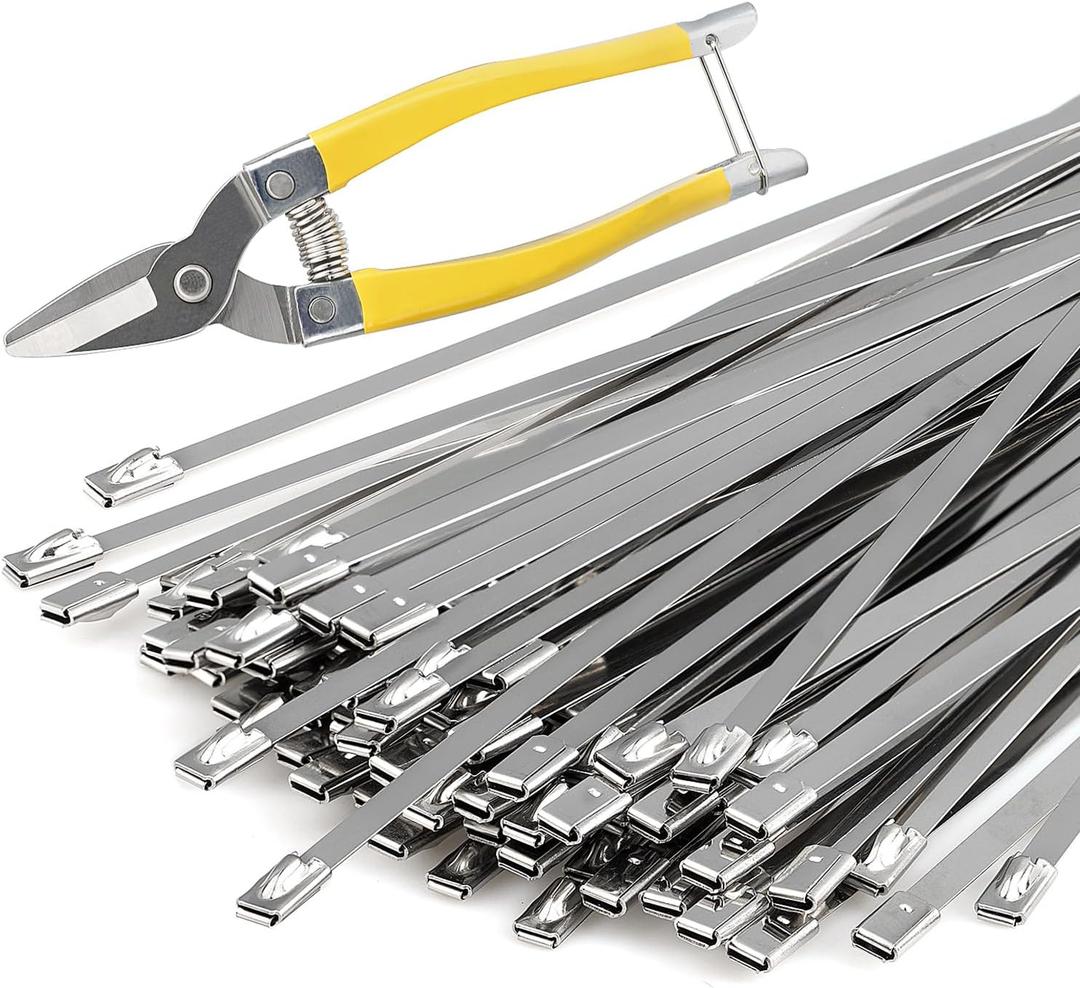 Heavy Duty Stainless Steel Zip Ties, 11.8 Inch 100 Pcs Uv Resistant Metal Cable Ties With Cutting Tool For Machinery, Chain Fence Parts, Barbed Wire Rolls, Outdoor Poultry Fence Repairs, Etc.