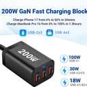 200W USB C Charge Block,6 Port PD 100W 65W 45W GaN Charger,Multi Port Fast Charging Station Hub for Multiple Devices,MacBook,iPad,iPhone,HP DELL Laptop,Galaxy Android Cell Phone