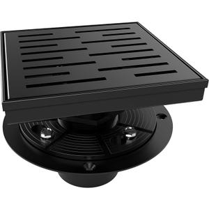 WEBANG 6 Inch Square Shower Drain Black Floor Drain with Flange Rainline Pattern Cover Grate Removable SUS304 Stainless Steel Watermark&CUPC Certified Matte Black