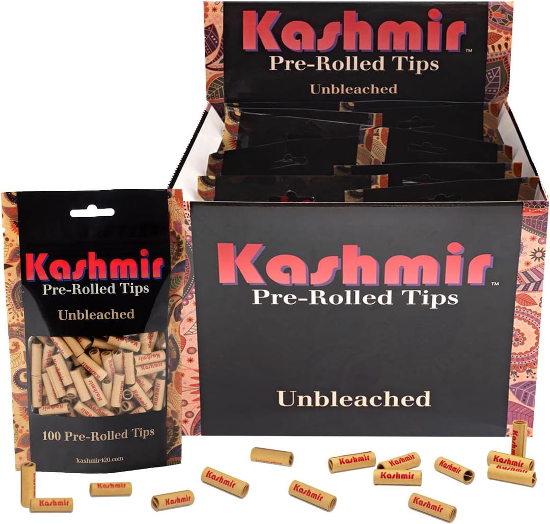 Kashmir Filter Tips Organic Unbleached  1,000 Pre-Rolled Cone Tips (10 Bags x 100)  Eco-Friendly Biodegradable Wood Fiber Tips for Rolling Papers & Pre-Rolls  Natural Rolling Accessories Bulk Pack