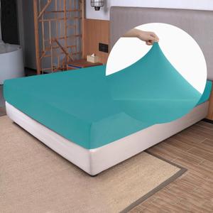 Stretch King Fitted Sheet Only - Jersey Knit & Soft Cozy T-Shirt Like, 4-Way Stretchy Snug Fit & No More Slipping Mattress Sheets - Turquoise, King (King/Short King/Cal King/Olympic Queen)