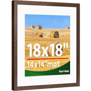 18x18 frame,Distressed Farmhouse Wood Pattern 18x18 picture frame Display 14x14 with mat,Display with Plexiglass,Horizontal and Vertical square frame18x18,Wall Mount Dcor,Walnut,1Pack