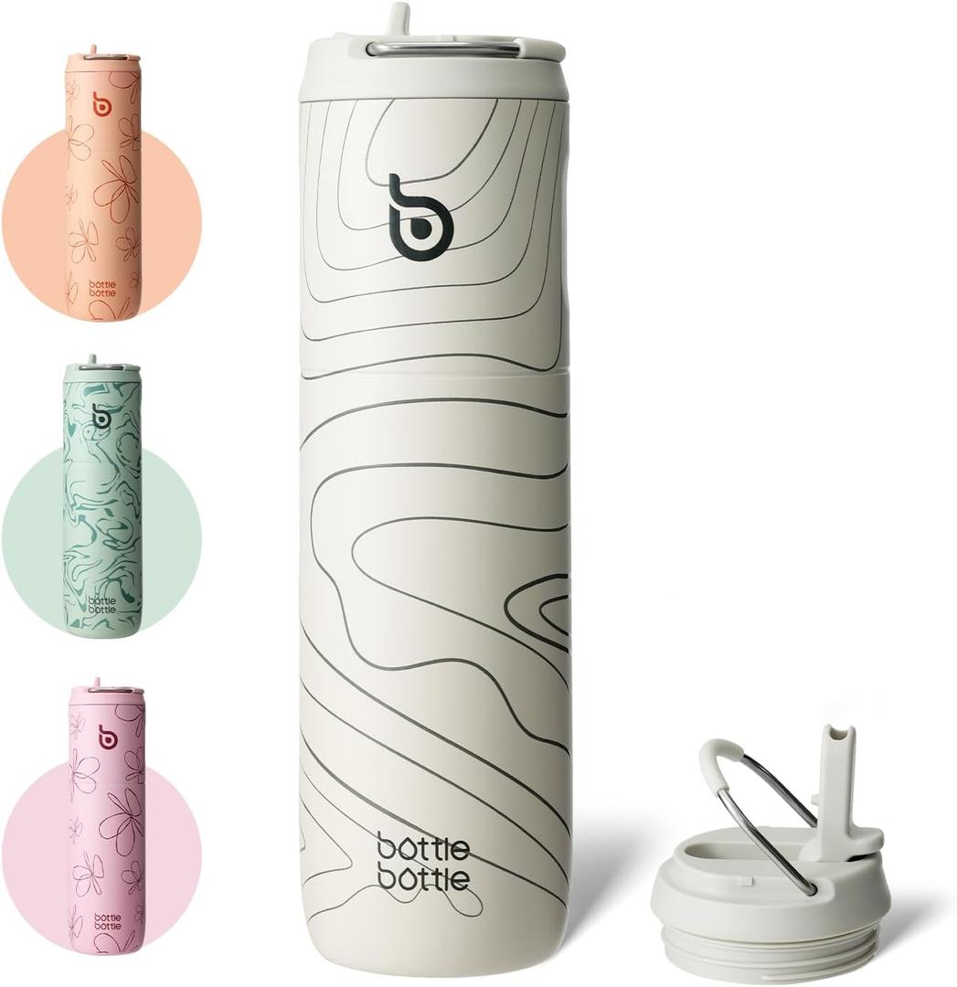 BOTTLE BOTTLE Insulated Water Bottle 24oz with Straw Lid and Handle for Sports Travel Gym Stainless Steel Water Bottles Double-Wall Vacuum Metal Leak Proof BPA-Free (Peak Grey)