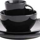 Gibson Elite Soho Lounge Square Reactive Glaze Stoneware Dinnerware Set, Service for 4 (16pc), Black