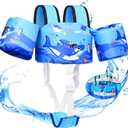 Toddler Swim Vest, Toddler Floaties for 22-66 lbs Boys & Girls, Kids Puddle Jumper Removable with Crotch Strap & Shoulder Harness Arm Wings for 1 2 3 4 5 6 7 Years Old Baby Children Sea Beach Pool (0 Blue-Shark)