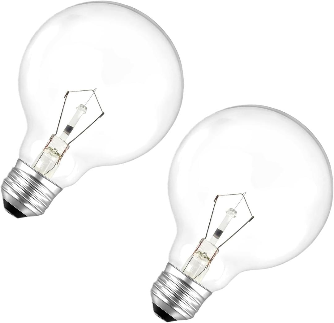  2 Pack G25 Globe Light Bulbs 40W Incandescent Light Bulb, G25 Double Life Globe Bulb,2700K Soft White, E26 Base, Dimmable Crystal Clear Vanity Bulbs