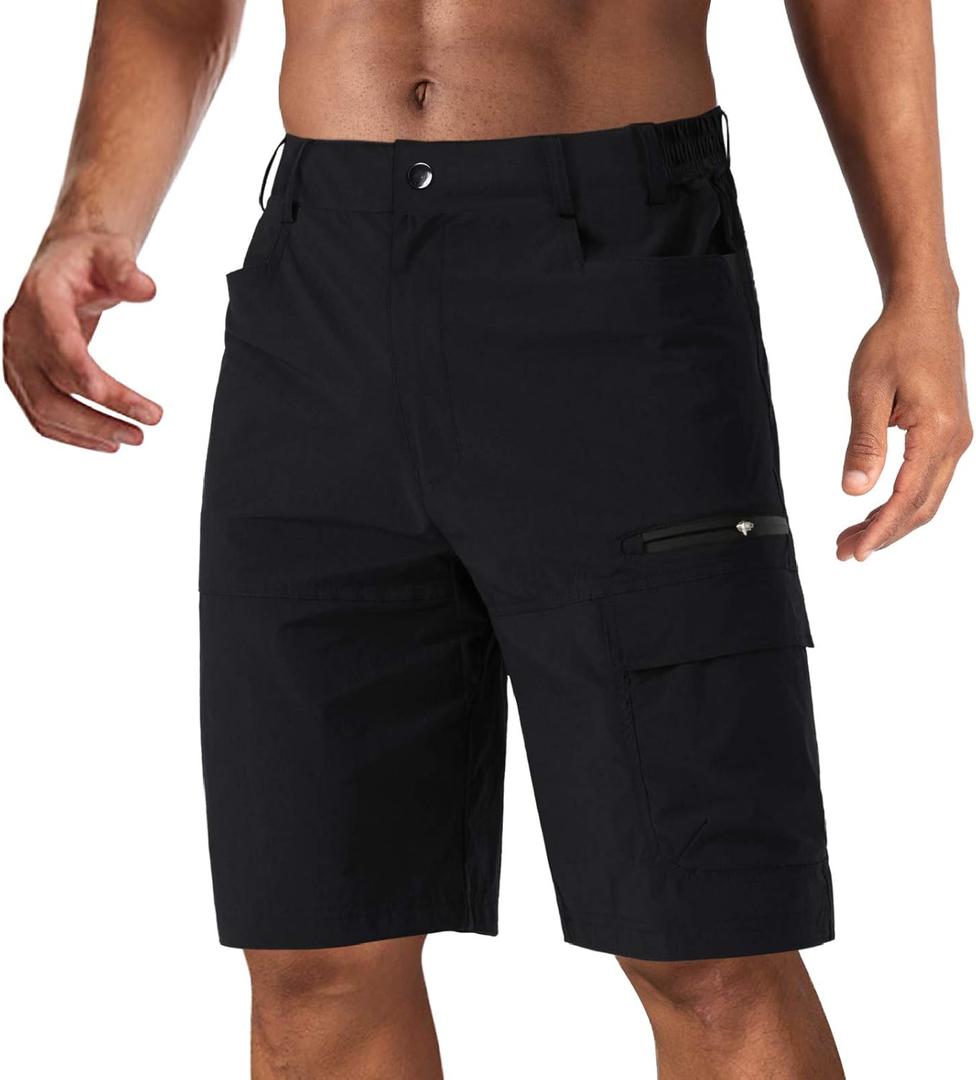 CRYSULLY Men's Hiking Cargo Shorts Outdoor Summer Lightweight Quick Dry Work Casual Shorts with 5 Zipper Pockets (32, Black)