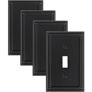 4-Pack Single Toggle Light Switch Cover Plate, Pearls Decorative Switch Plate Covers, Black 1 Gang Metal Wall Plate, Corrosion Resistant