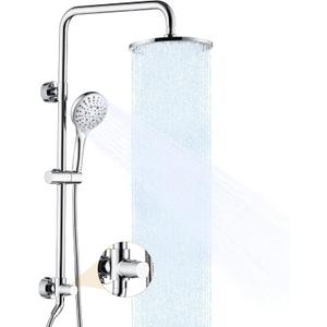 BRIGHT SHOWERS Rain Shower Heads System Including 9 Inch Rainfall Shower Head and Handheld Shower Head with Height Adjustable Holder, Solid Brass Rail and 60" Long Stainless Steel Shower Hose, Chrome