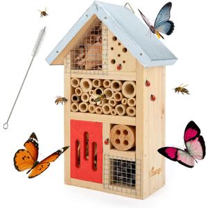 Natural Wooden Insect Hotel, Garden Insect House for Ladybugs, lacewings, Butterfly, Bee, Bug