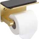 BGL Toilet Paper Holder with Shelf, Jumbo Roll Toilet Paper Holder for Large Rolls,Brushed Gold Adhesive Toilet Roll Holder for Bathroom，Renter Friendly Toilet Paper Holder
