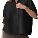 Womens Summer Button Down Shirt Half Sleeve Blouses Dressy Business Casual High Low Crop Tops with Pocket L
