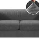 H.VERSAILTEX 3 Pieces Stretch Loveseat Slipcovers Traditional Chesterfield Loveseat Covers for 2 Cushion Couch Mid Century Deep Seat Couch Cover Washable, Thicker Jacquard Fabric(Medium Sofa, Grey)