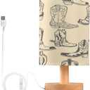 VIGTRO Table Lamp with USB Cowboy Boots Bedroom Nightstand Lamps, Western Wood Base LED Desk Light for Living Room, Office (Color 03)